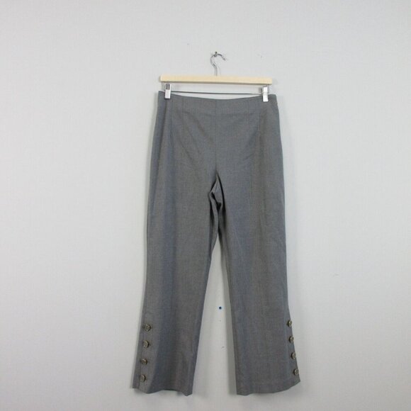 Club Monaco Linnzie Pants Women 8 Gray Stretch Cropped Buttons Wool Blend 338 - Picture 1 of 11
